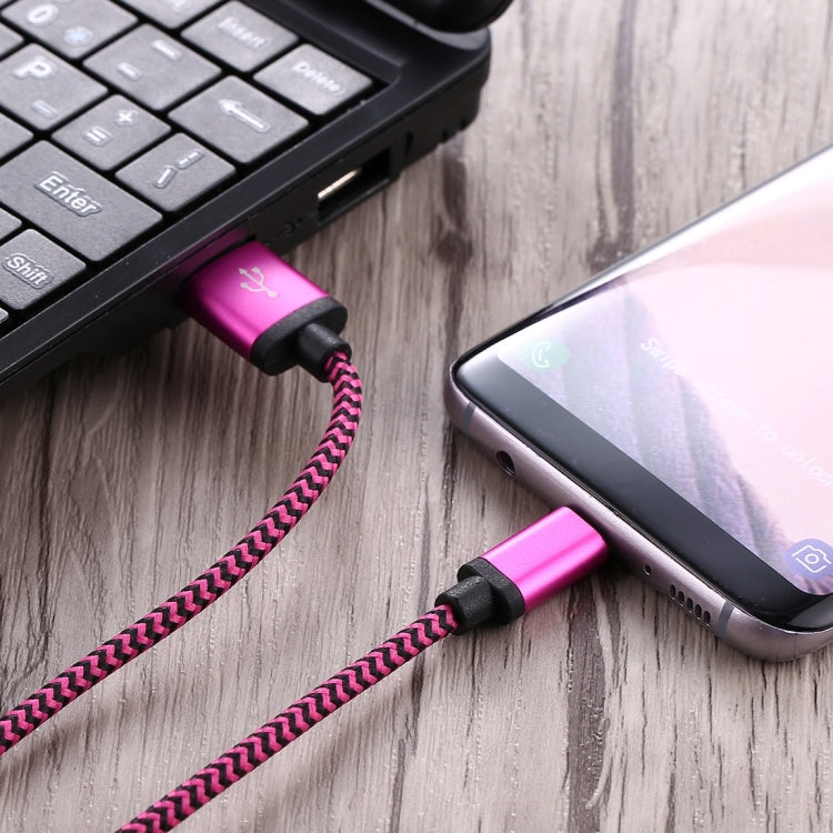 1m Woven Style USB-C / Type-C 3.1 to USB 2.0 Data Sync Charge Cable(Magenta) - USB-C & Type-C Cable by PMC TechLife | Online Shopping South Africa | PMC TechLife | Buy Now Pay Later Mobicred