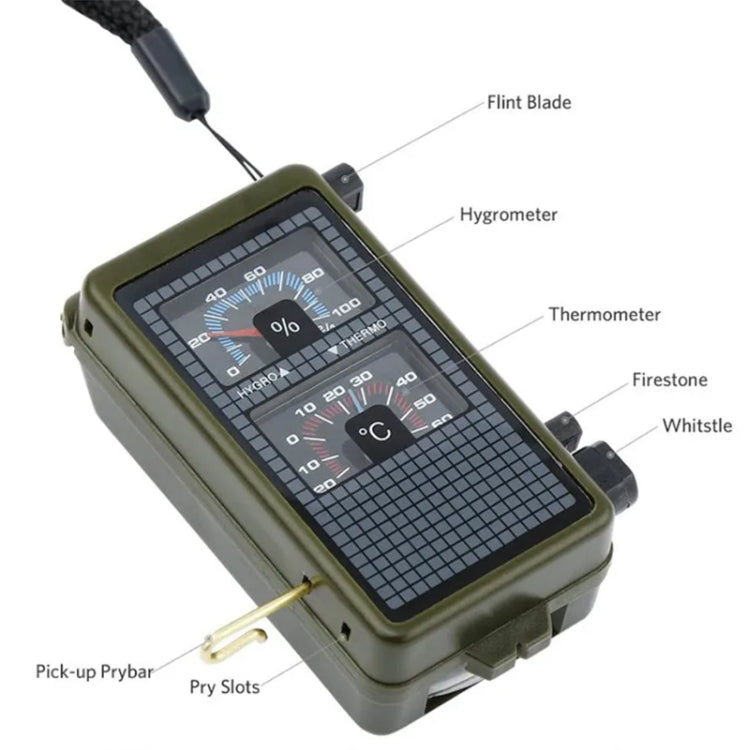 10 in 1 (Thermometer, Hygrometer, LED light, Reflector, Spirit level, Compass, Whistle, Flint, Magnifier, Ruler) Multi-Function Portable Compass - Hiking Meter by PMC TechLife | Online Shopping South Africa | PMC TechLife | Buy Now Pay Later Mobicred