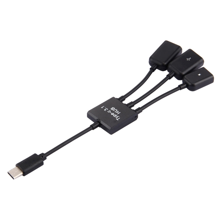 17.8cm 3 Ports USB-C / Type-C 3.1 OTG Charge HUB Cable, For Galaxy S8 & S8 + / LG G6 / Huawei P10 & P10 Plus / Xiaomi Mi 6 & Max 2 and other Smartphones(Black) - USB HUB by PMC TechLife | Online Shopping South Africa | PMC TechLife | Buy Now Pay Later Mobicred