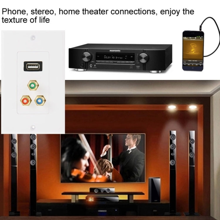 USB 2.0 Female Plug + 3 RCA Female Plugs Wall Plate Panel -  by PMC TechLife | Online Shopping South Africa | PMC TechLife | Buy Now Pay Later Mobicred