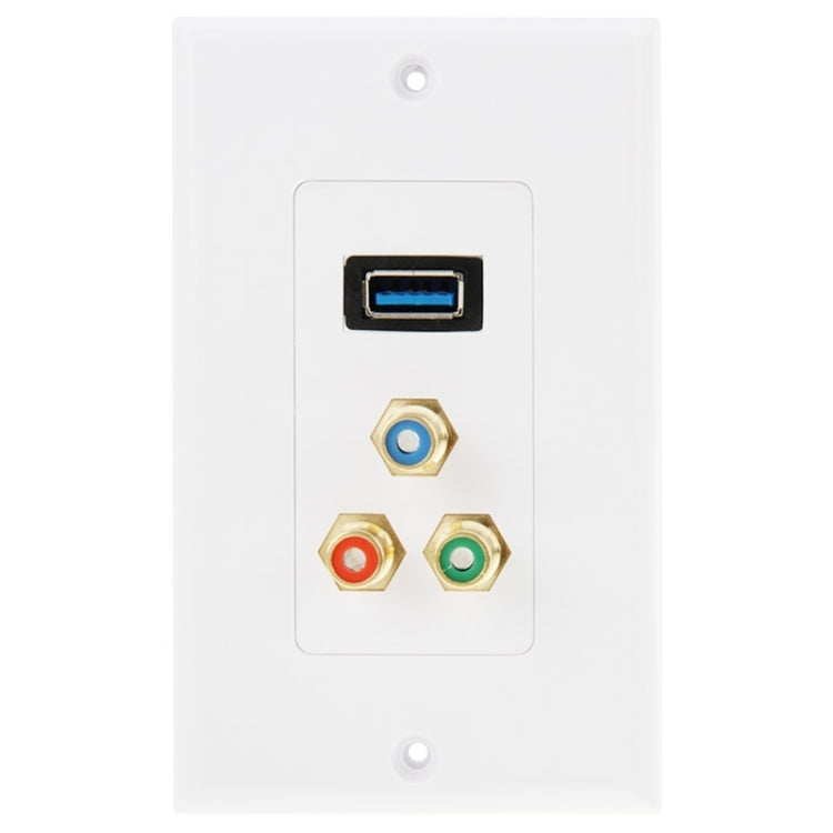 USB 3.0 Female Plug + 3 RCA Female Plugs Wall Plate Panel -  by PMC TechLife | Online Shopping South Africa | PMC TechLife | Buy Now Pay Later Mobicred