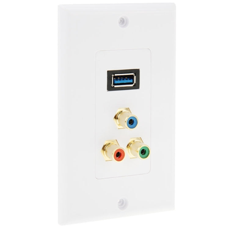 USB 3.0 Female Plug + 3 RCA Female Plugs Wall Plate Panel -  by PMC TechLife | Online Shopping South Africa | PMC TechLife | Buy Now Pay Later Mobicred