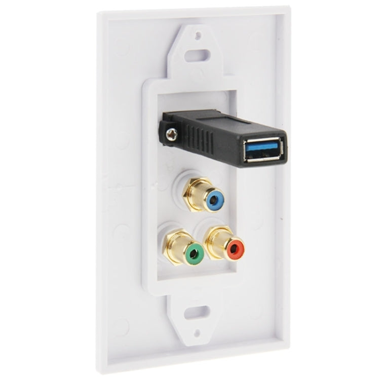 USB 3.0 Female Plug + 3 RCA Female Plugs Wall Plate Panel -  by PMC TechLife | Online Shopping South Africa | PMC TechLife | Buy Now Pay Later Mobicred