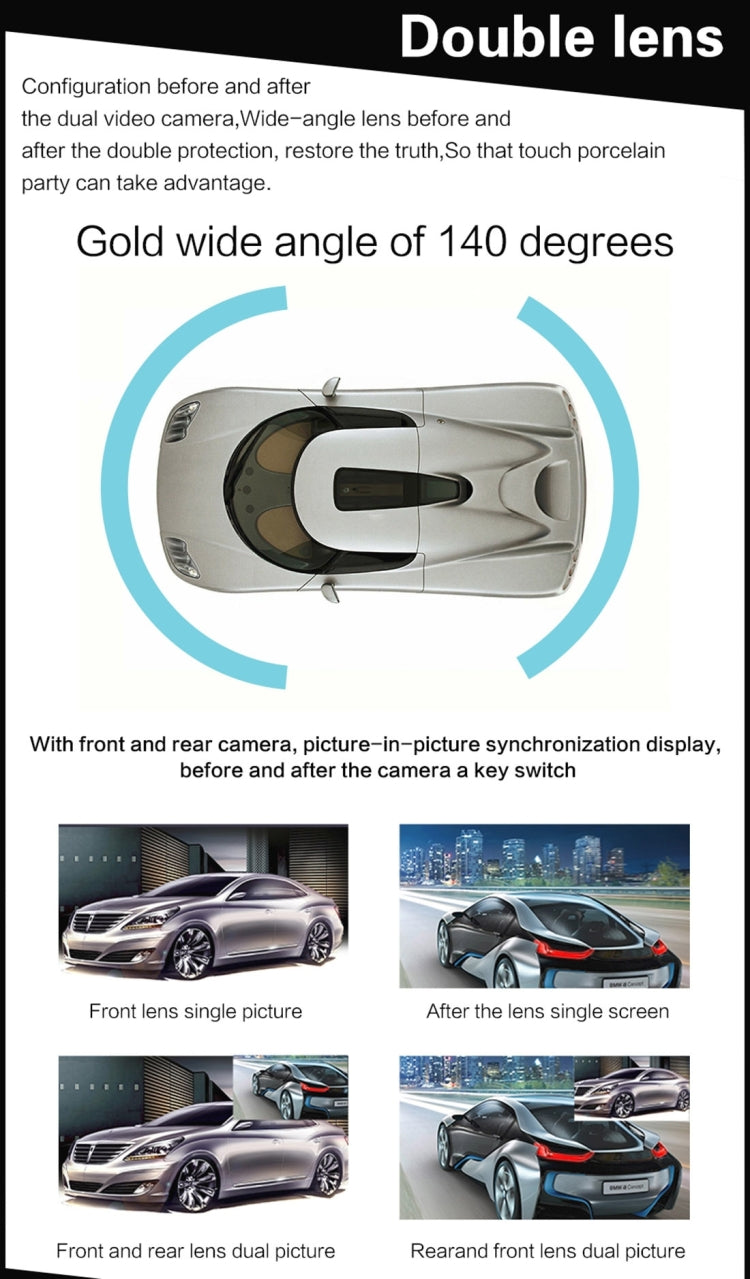 Full HD 1080P 4.3 inch Screen Display Dual Camera Vehicle DVR, 140 Degree Wide Angle Viewing, Support Night Vision / Parking Monitoring / Loop Recording / Motion Detection / G-Sensor / TF Card - Car DVRs by PMC TechLife | Online Shopping South Africa | PMC TechLife | Buy Now Pay Later Mobicred