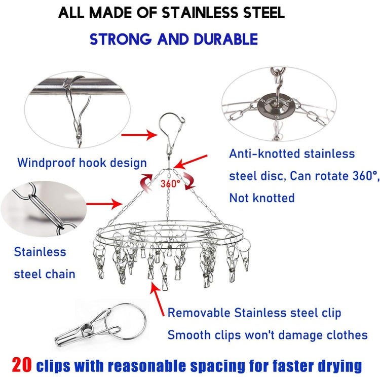 Round Stainless Steel Clothes Clip Hanger with 20 Clips - Shelf & Hooks by PMC TechLife | Online Shopping South Africa | PMC TechLife | Buy Now Pay Later Mobicred