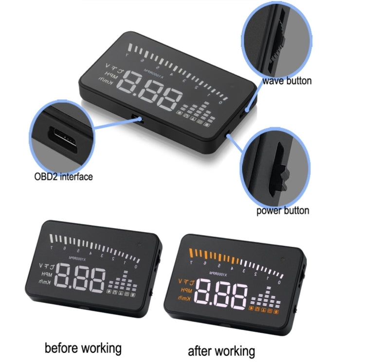 X5 HUD 3 inch Universal Multi Car Head Up Display with OBDII EOBD System, Light Sensors, Rotation Speed, Rotation Speed Unit, Unit Mark, Voltage, Water Temperature, Alarm mark(Black) - Head Up Display System by PMC TechLife | Online Shopping South Africa | PMC TechLife | Buy Now Pay Later Mobicred