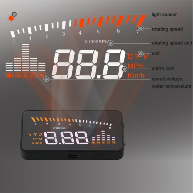 X5 HUD 3 inch Universal Multi Car Head Up Display with OBDII EOBD System, Light Sensors, Rotation Speed, Rotation Speed Unit, Unit Mark, Voltage, Water Temperature, Alarm mark(Black) - Head Up Display System by PMC TechLife | Online Shopping South Africa | PMC TechLife | Buy Now Pay Later Mobicred