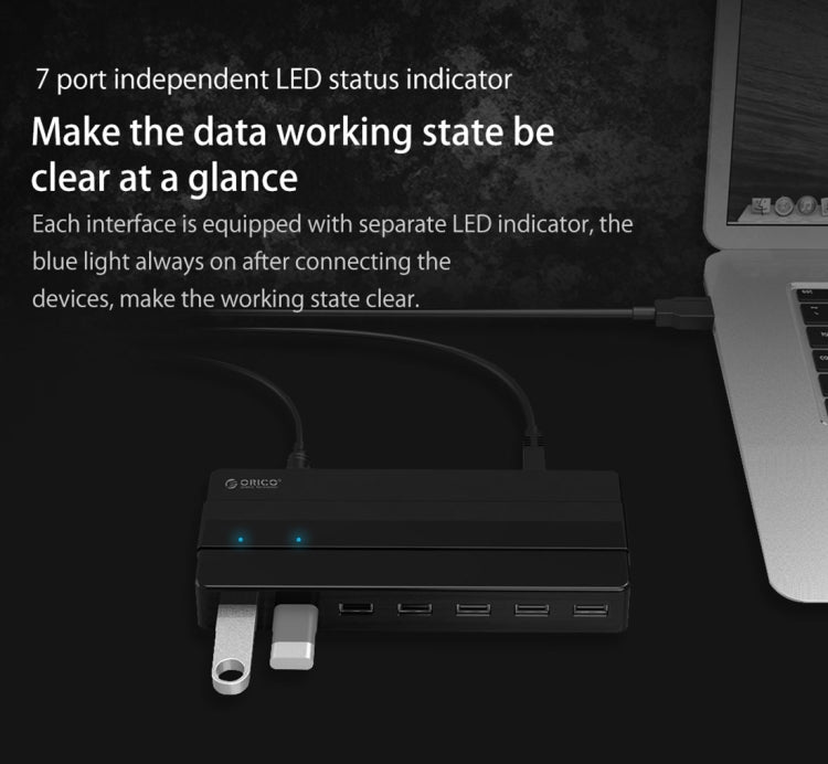 Orico H7928-U2-V1 Desktop 7 Ports USB 2.0 HUB with Power Adapter(Black) - free shipping - PMC Jewellery - Order now!