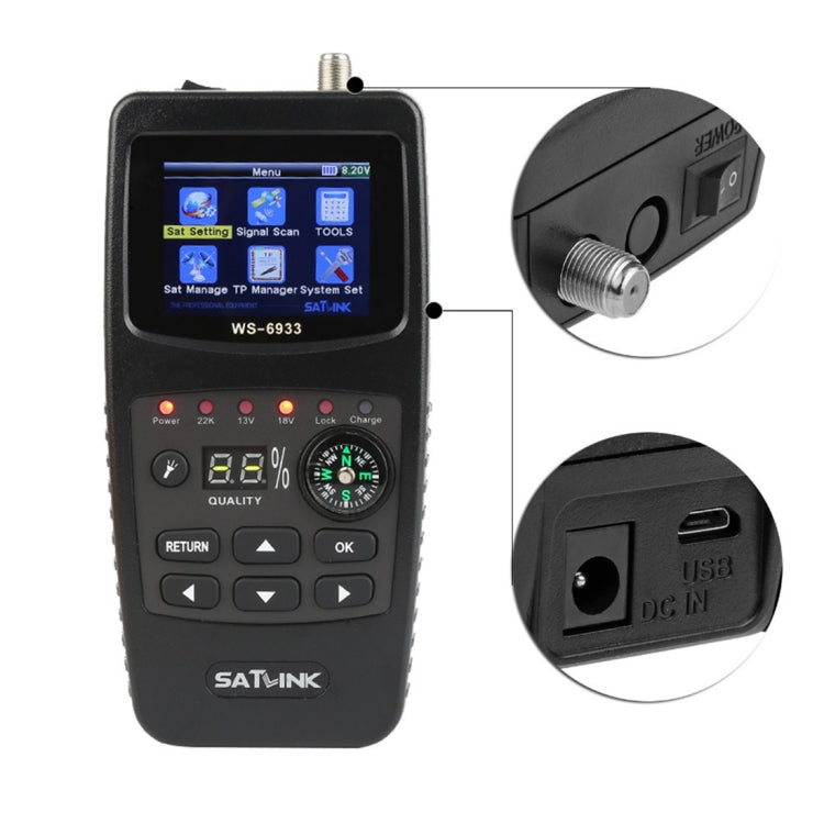 SATLINK WS6933 Portable Digital Satellite Finder Meter, 2.1 inch LCD Colour Screen, DVB-S2/S Signal Pointer(EU Plug) - Satellite Finder by PMC TechLife | Online Shopping South Africa | PMC TechLife | Buy Now Pay Later Mobicred