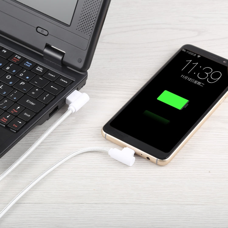 1.2m 2A 90 Copper Wires Woven Elbow USB-C / Type-C 3.1 to USB 2.0 Data / Charger Cable(White) - USB-C & Type-C Cable by PMC TechLife | Online Shopping South Africa | PMC TechLife | Buy Now Pay Later Mobicred