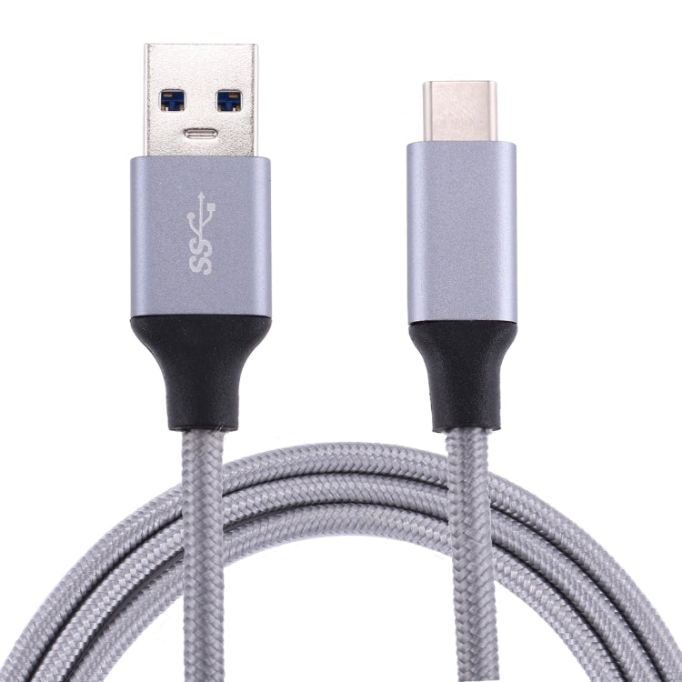 1m Wires Woven Metal Head USB-C / Type-C 3.1 to USB 3.0 Data / Charger Cable(Grey) - USB-C & Type-C Cable by PMC TechLife | Online Shopping South Africa | PMC TechLife | Buy Now Pay Later Mobicred