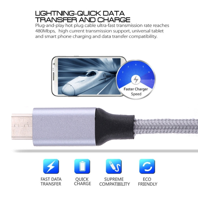 1m Wires Woven Metal Head USB-C / Type-C 3.1 to USB 3.0 Data / Charger Cable(Grey) - USB-C & Type-C Cable by PMC TechLife | Online Shopping South Africa | PMC TechLife | Buy Now Pay Later Mobicred