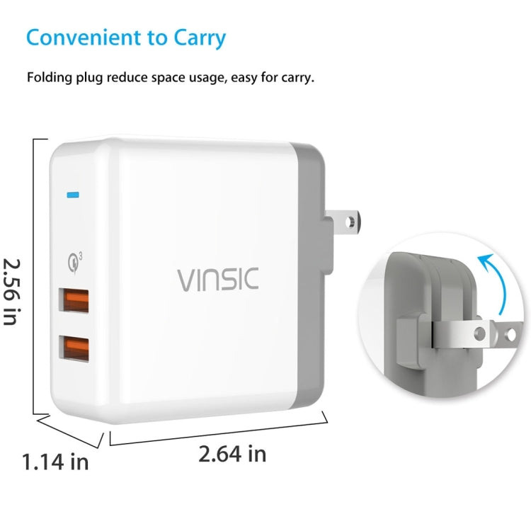 Vinsic 36W Portable Dual-Port Quick Charger 3.0 Dual-Port USB Wall Charger Travel Adapter, For iPhone/iPad, Galaxy S7/S6/Edge/Plus, Mi5 etc, US Plug - USB Charger by VINSIC | Online Shopping South Africa | PMC TechLife | Buy Now Pay Later Mobicred