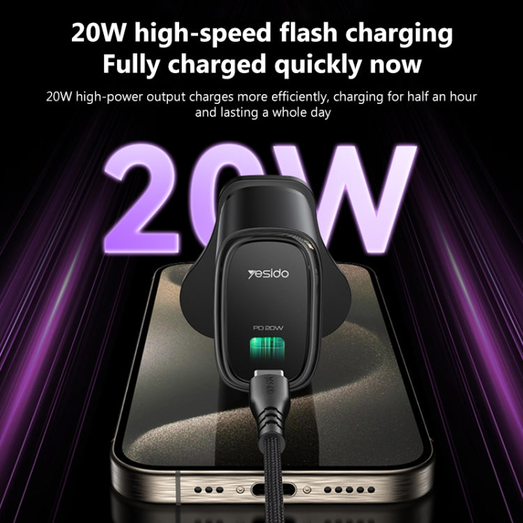Yesido YC76BL PD 20W USB-C / Type-C Port Quick Charger with Type-C to 8 Pin Cable, UK Plug (Black) - USB Charger by Yesido | Online Shopping South Africa | PMC TechLife | Buy Now Pay Later Mobicred