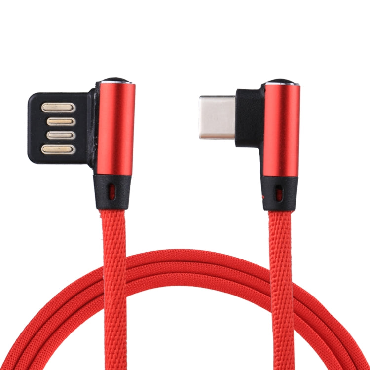 1m 2.4A Output USB to USB-C / Type-C Double Elbow Design Nylon Weave Style Data Sync Charging Cable(Red) - free shipping - PMC TechLife - Order now!
