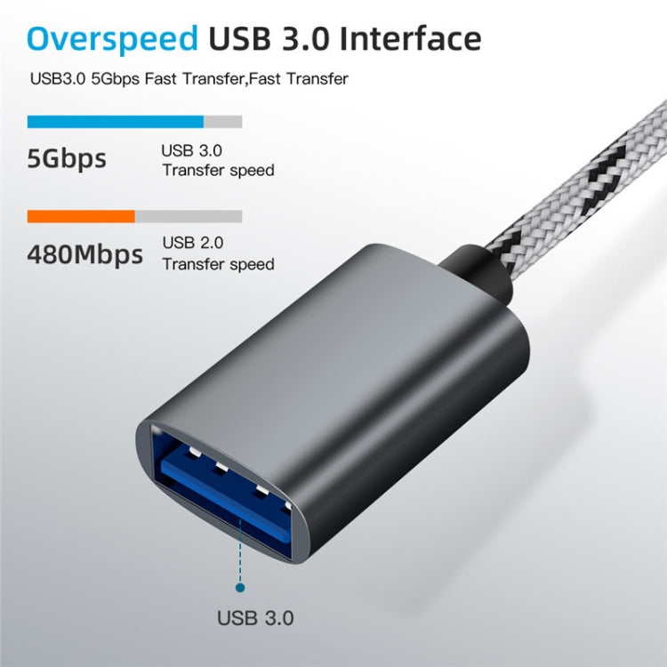 USB 3.0 Female to Micro USB + USB-C / Type-C Male Charging + Transmission OTG Nylon Braided Adapter Cable, Cable Length: 17cm (Gold) - OTG Adapter by PMC Jewellery | Online Shopping South Africa | PMC Jewellery | Buy Now Pay Later Mobicred