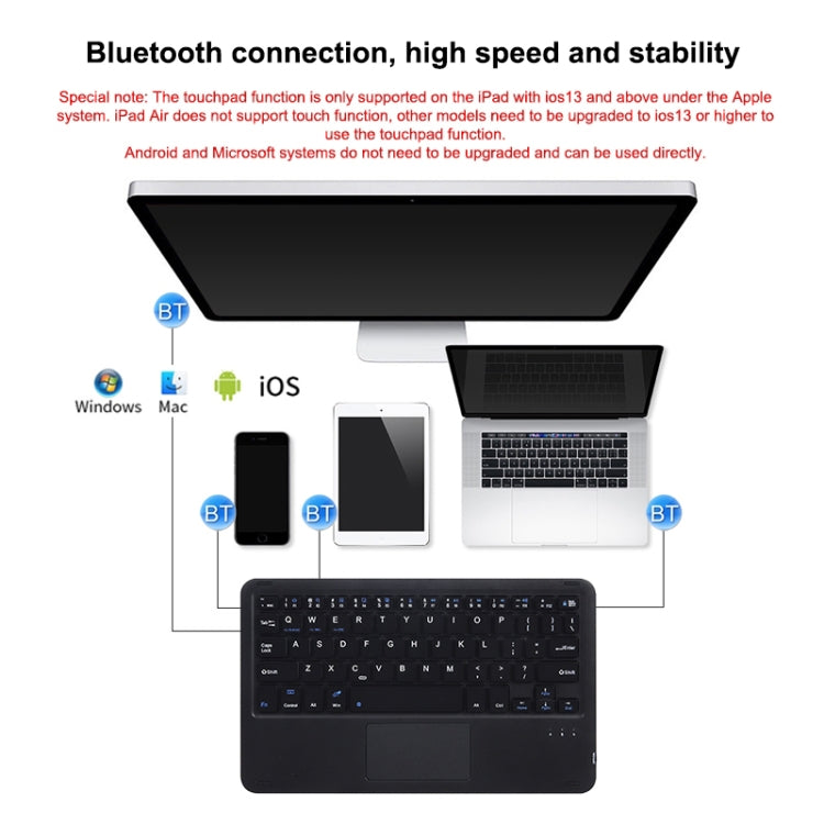 HB119B 10 inch Universal Tablet Wireless Bluetooth Keyboard with Touch Panel (White) - Universal Keyboard by PMC TechLife | Online Shopping South Africa | PMC TechLife
