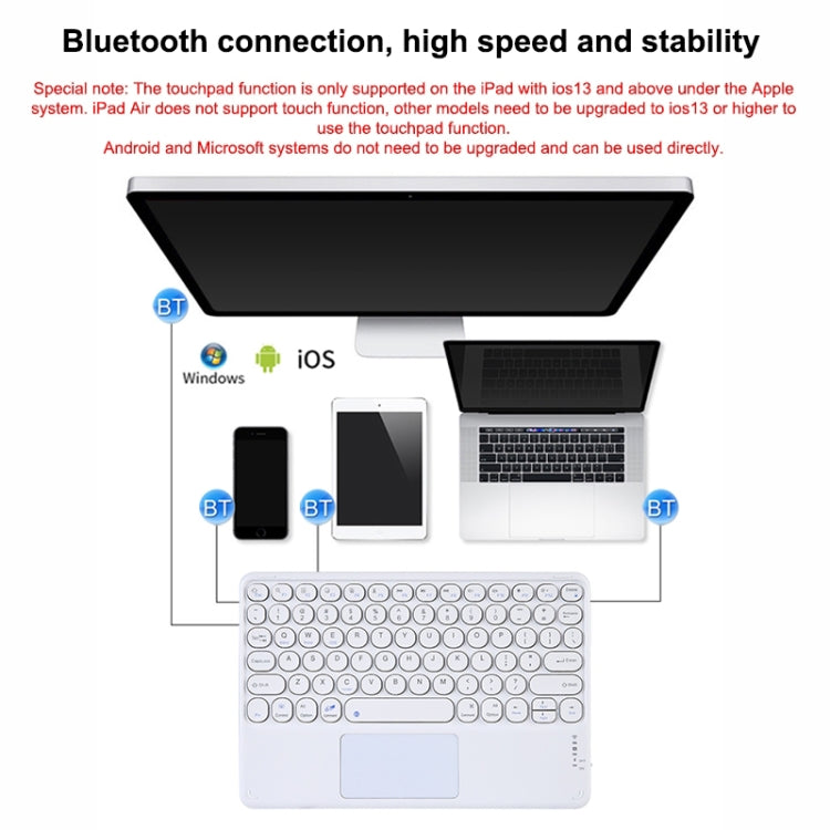 250C 10 inch Universal Tablet Round Keycap Wireless Bluetooth Keyboard with Touch Panel (White) - Universal Keyboard by PMC TechLife | Online Shopping South Africa | PMC TechLife