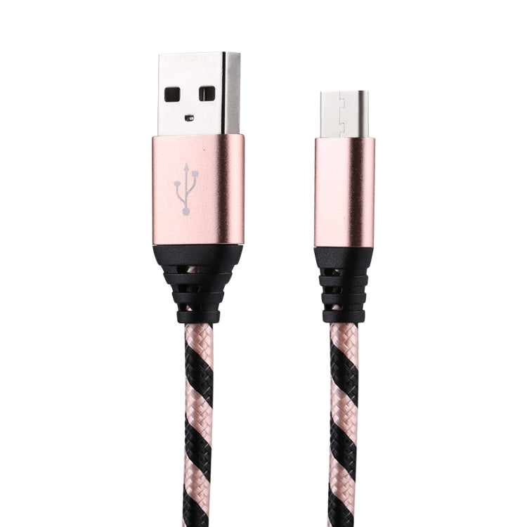 1m USB to USB-C / Type-C Nylon Weave Style Data Sync Charging Cable(Rose Gold) - USB-C & Type-C Cable by PMC TechLife | Online Shopping South Africa | PMC TechLife | Buy Now Pay Later Mobicred