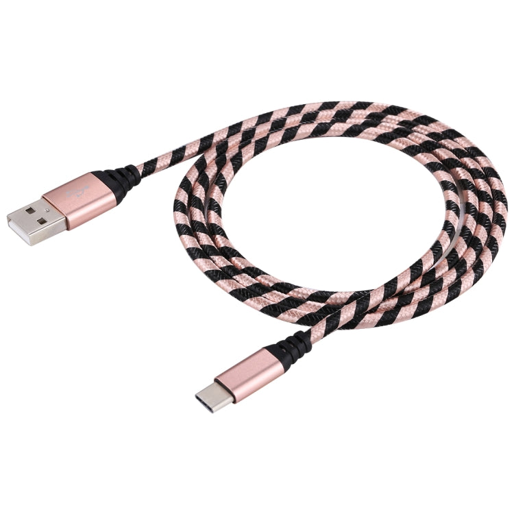 1m USB to USB-C / Type-C Nylon Weave Style Data Sync Charging Cable(Rose Gold) - USB-C & Type-C Cable by PMC TechLife | Online Shopping South Africa | PMC TechLife | Buy Now Pay Later Mobicred