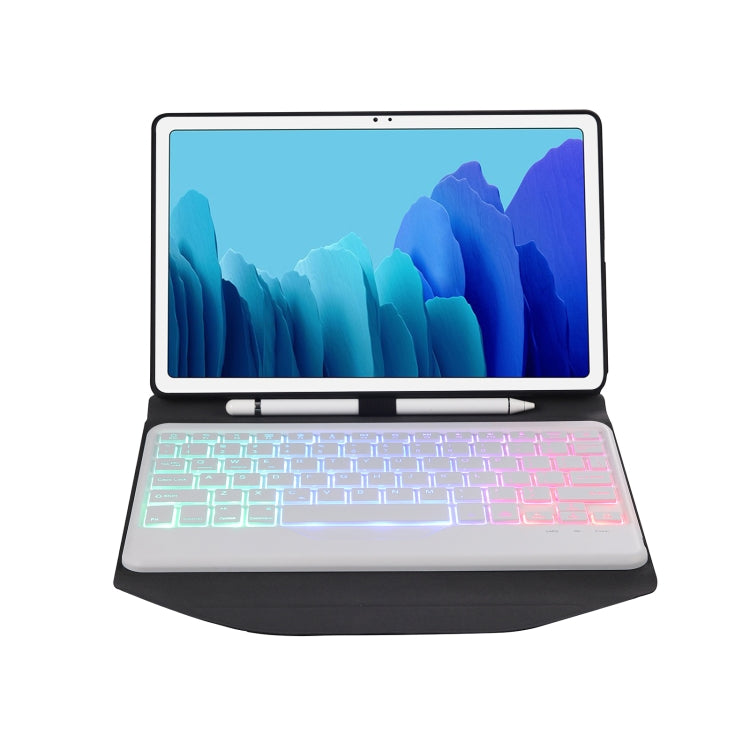 B500S Diamond Texture Triangle Back Holder Splittable Bluetooth Keyboard Leather Tablet Case with Backlight for Samsung Galaxy Tab A7 10.4 2020 (White + Black) - Samsung Keyboard by PMC TechLife | Online Shopping South Africa | PMC TechLife