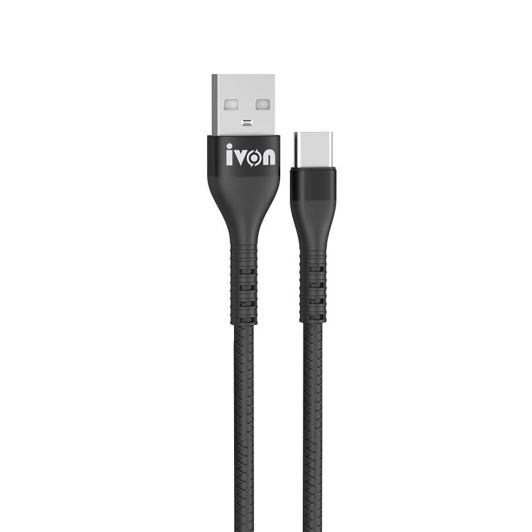 IVON CA92 2.4A Max USB to USB-C / Type-C Rubber Fast Charging Data Cable, Length: 1.5m (Black) - USB-C & Type-C Cable by IVON | Online Shopping South Africa | PMC TechLife | Buy Now Pay Later Mobicred