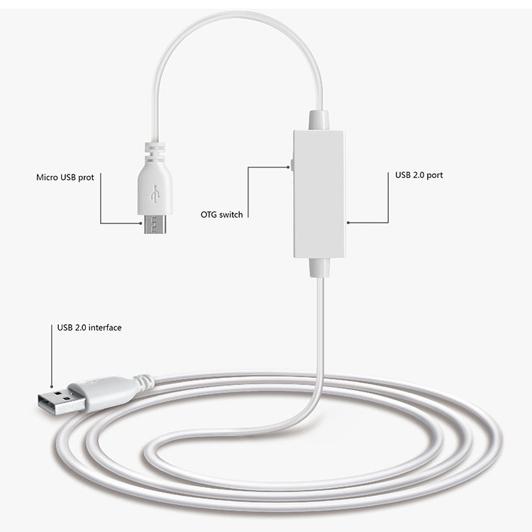 OTG-Y-03 USB 2.0 Male to Micro USB Male + USB Female OTG Charging Data Cable for Android Phones / Tablets with OTG Function, with Switch, Length: 1.1m(White) - Micro USB Cable by PMC Jewellery | Online Shopping South Africa | PMC Jewellery | Buy Now Pay Later Mobicred