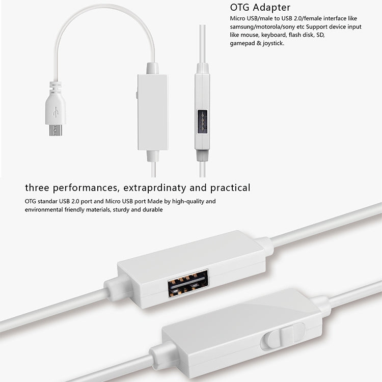 OTG-Y-03 USB 2.0 Male to Micro USB Male + USB Female OTG Charging Data Cable for Android Phones / Tablets with OTG Function, with Switch, Length: 1.1m(White) - Micro USB Cable by PMC Jewellery | Online Shopping South Africa | PMC Jewellery | Buy Now Pay Later Mobicred