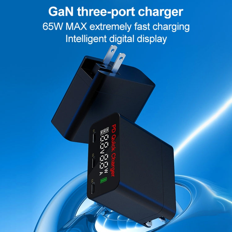 WLX-X8 65W Max 3 Ports USB-C / Type-C Quick Charger Adapter, US Plug (Black) - free shipping - PMC Jewellery - Order now!