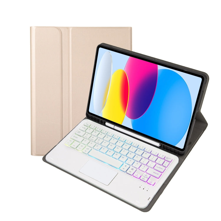 For iPad 10th Gen 10.9 2022 A10B-AS Lambskin Texture Backlight Bluetooth Touch Keyboard Leather Tablet Case with Pen Slot(Gold) - Universal by PMC TechLife | Online Shopping South Africa | PMC TechLife