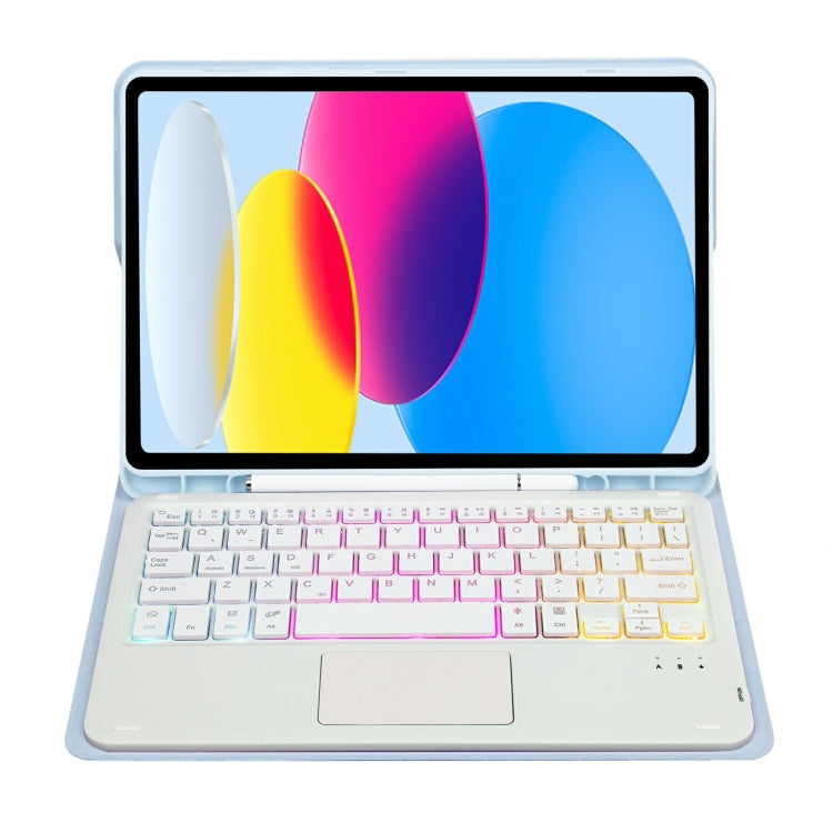 For iPad 11 2025 / 10th Gen 10.9 2022 A10B-AS Lambskin Texture Backlight Bluetooth Touch Keyboard Leather Tablet Case with Pen Slot (Baby Blue) - Universal by PMC TechLife | Online Shopping South Africa | PMC TechLife | Buy Now Pay Later Mobicred