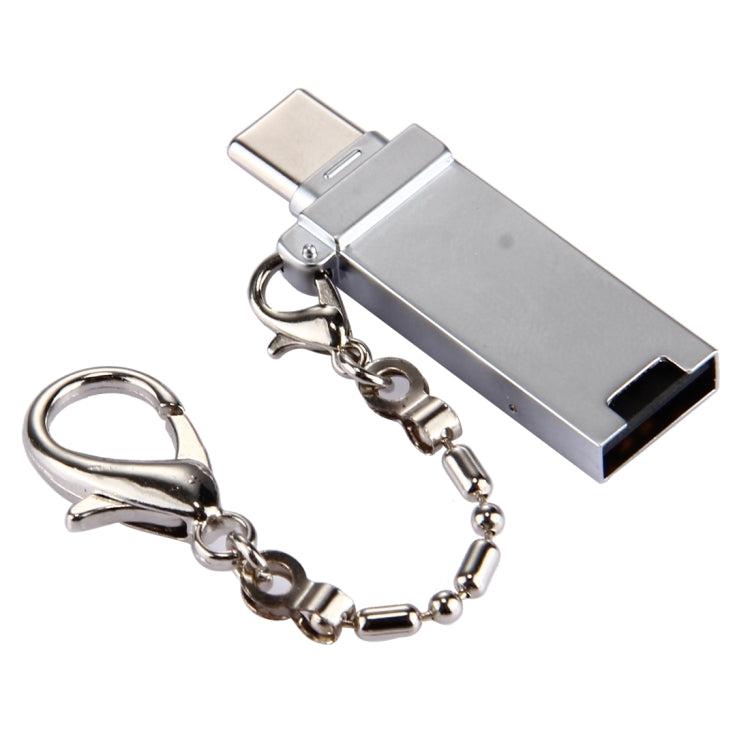 Mini Aluminum Alloy USB 2.0 Female to USB-C / Type-C Male Port Connector Adapter with Chain(Grey) - OTG Adapter by PMC TechLife | Online Shopping South Africa | PMC TechLife | Buy Now Pay Later Mobicred