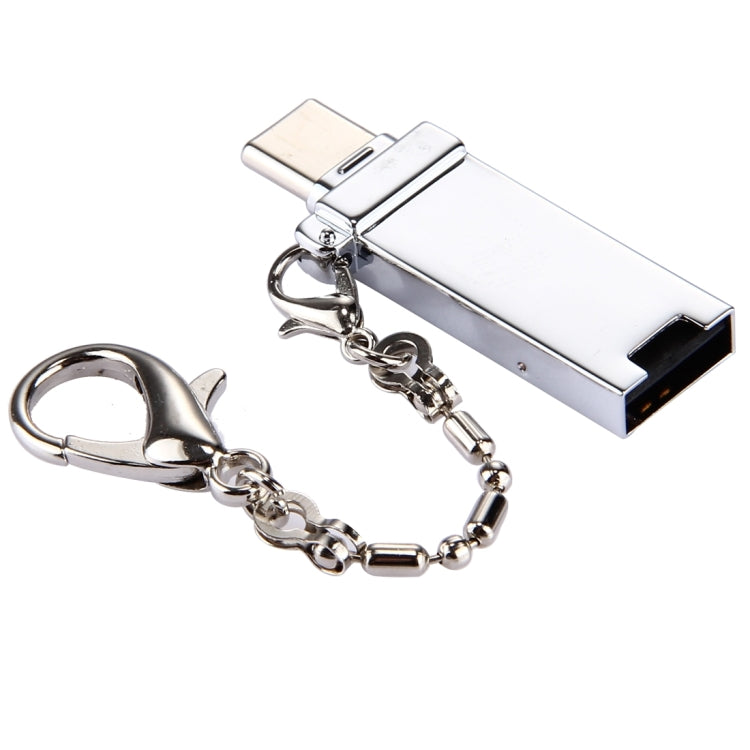 Mini Aluminum Alloy USB 2.0 Female to USB-C / Type-C Male Port Connector Adapter with Chain(Silver) - OTG Adapter by PMC TechLife | Online Shopping South Africa | PMC TechLife | Buy Now Pay Later Mobicred