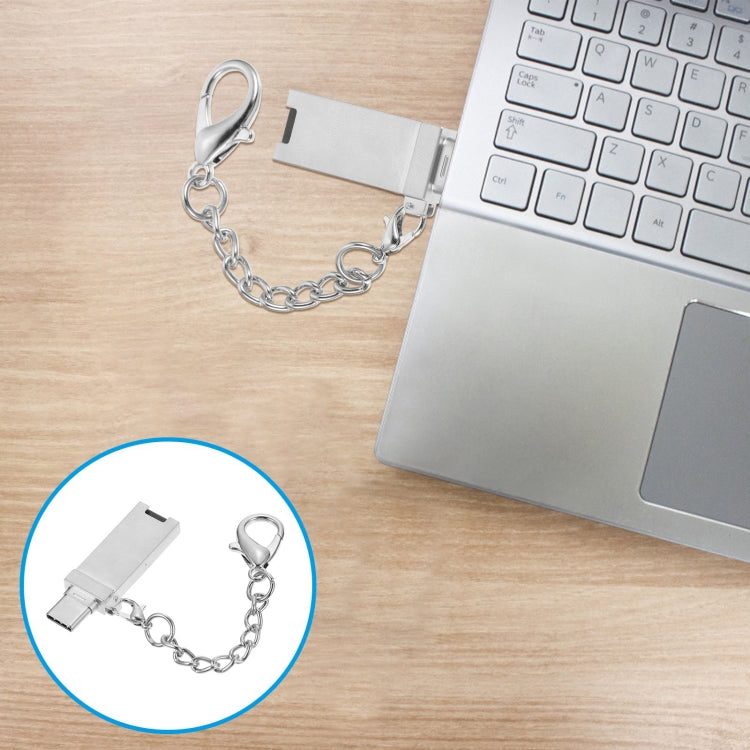 Mini Aluminum Alloy USB 2.0 Female to USB-C / Type-C Male Port Connector Adapter with Chain(Grey) - OTG Adapter by PMC TechLife | Online Shopping South Africa | PMC TechLife | Buy Now Pay Later Mobicred