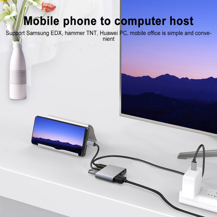 4 in 1 Multifunction USB-C / Type-C to PD USB-C / Type-C +USB 3.0+Dual HDMI HUB Docking Station (Grey) - USB HUB by PMC Jewellery | Online Shopping South Africa | PMC Jewellery | Buy Now Pay Later Mobicred