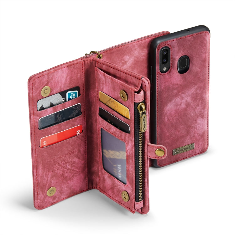 CaseMe-008 Detachable Multifunctional Retro Frosted Horizontal Flip Leather Case for Galaxy A20 / M10S, with Card Slot & Holder & Zipper Wallet & Photo Frame(Red) - free shipping - PMC Jewellery - Order now!
