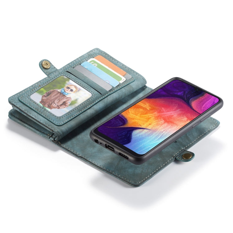 CaseMe-008 Detachable Multifunctional Retro Frosted Horizontal Flip Leather Case for Galaxy A50, with Card Slot & Holder & Zipper Wallet & Photo Frame(Blue) - Galaxy Phone Cases by CaseMe | Online Shopping South Africa | PMC Jewellery | Buy Now Pay Later Mobicred