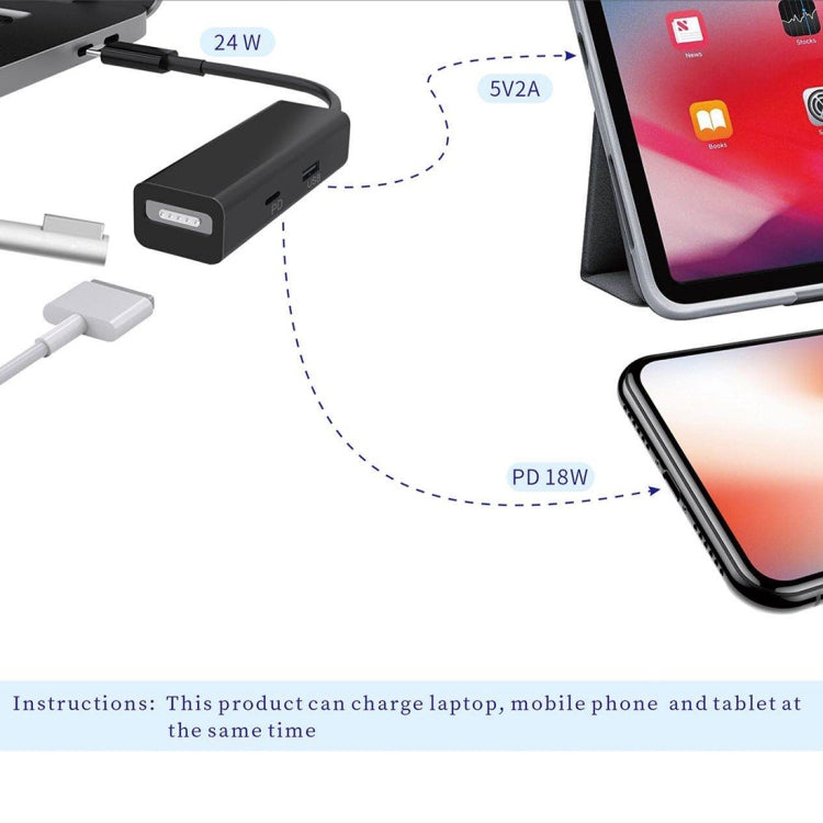 3 in 1 MagSafe 1 / 2 + PD Port + USB to USB-C / Type-C Converter Adapter (Black) - Cable & Adapter by PMC Jewellery | Online Shopping South Africa | PMC Jewellery | Buy Now Pay Later Mobicred