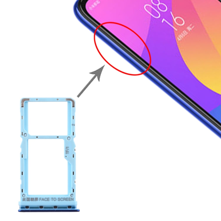 SIM Card Tray + SIM Card Tray / Micro SD Card Tray for Xiaomi Mi CC9e / Mi A3(Blue) - Card Tray by PMc TechLife | Online Shopping South Africa | PMc TechLife | Buy Now Pay Later Mobicred