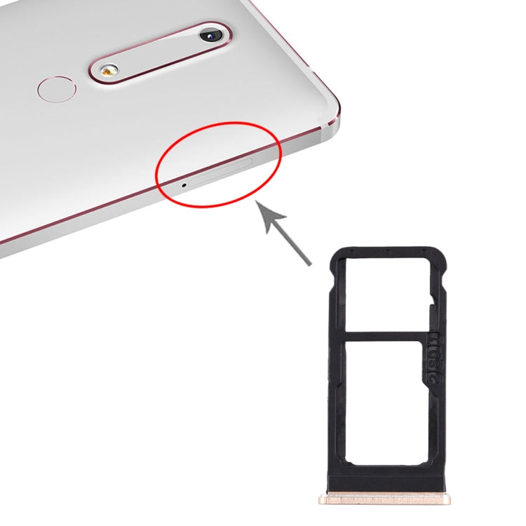SIM Card Tray + SIM Card Tray / Micro SD Card Tray for Nokia 6.1 / 6 (2018) / TA-1043 TA-1045 TA-1050 TA-1054 TA-1068 (Gold) - Card Tray by PMC TechLife | Online Shopping South Africa | PMC TechLife