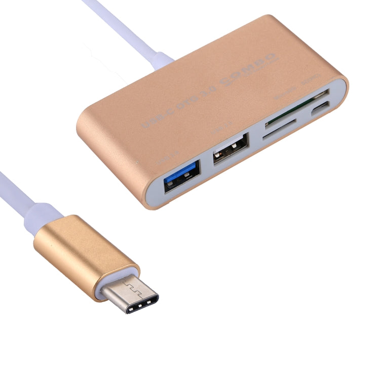 5 in 1 Micro SD + SD + USB 3.0 + USB 2.0 + Micro USB Port to USB-C / Type-C OTG COMBO Adapter Card Reader for Tablet, Smartphone, PC(Gold) - Cable & Adapters by PMC Jewellery | Online Shopping South Africa | PMC Jewellery | Buy Now Pay Later Mobicred
