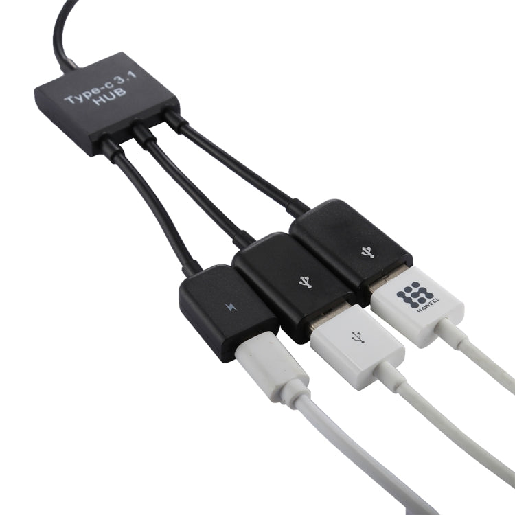 Portable USB-C / Type-C Male to Dual USB Ports Female + Micro USB Female Mini Cable Hub Splitter Adapter - USB HUB by PMC TechLife | Online Shopping South Africa | PMC TechLife | Buy Now Pay Later Mobicred
