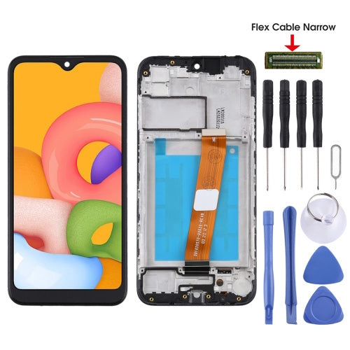 For Samsung Galaxy A01 SM-A015F OEM LCD Screen Digitizer Full Assembly with Frame, Flex Cable Narrow (Black) - free shipping - PMc TechLife - Order now!