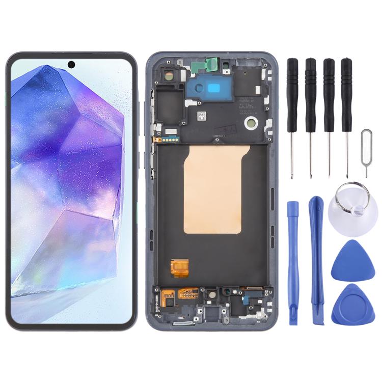 For Samsung Galaxy A55 SM-A556B Original LCD Screen Digitizer Full Assembly with Frame (Blue) - free shipping - PMc TechLife - Order now!