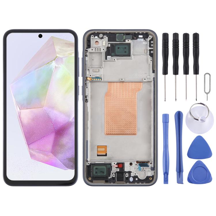 For Samsung Galaxy A35 SM-A356B OLED LCD Screen Digitizer Full Assembly with Frame (Blue) - free shipping - PMc TechLife - Order now!