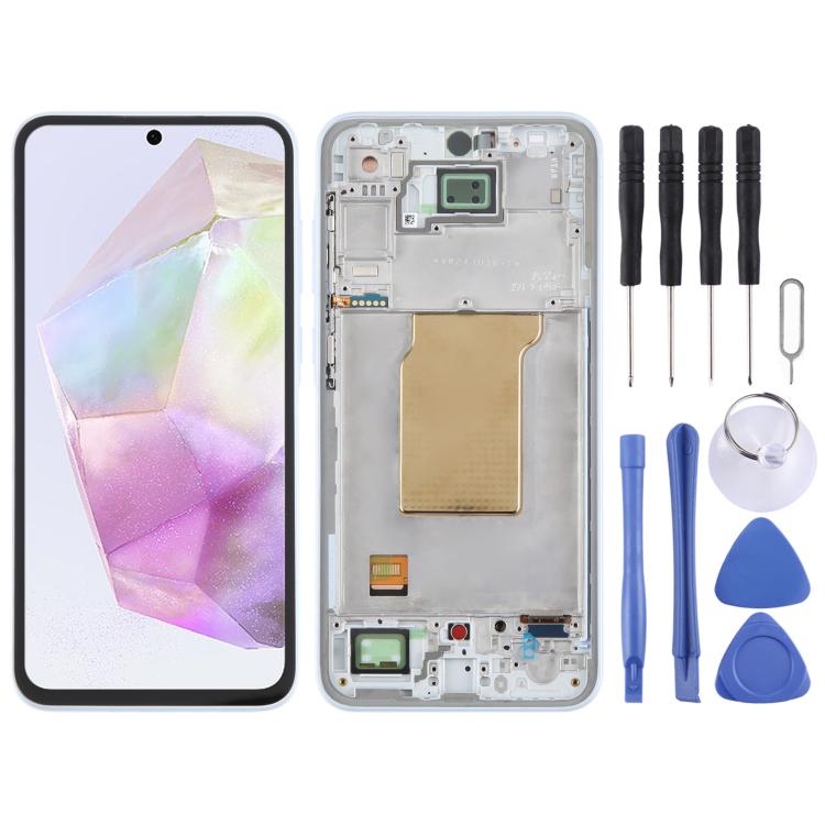 For Samsung Galaxy A35 SM-A356B OLED LCD Screen Digitizer Full Assembly with Frame (Baby Blue) - free shipping - PMc TechLife - Order now!
