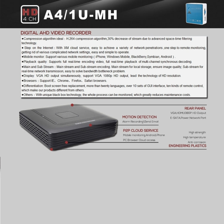 A4/1U-MS 1080N CE & RoHS Certificated 1 / 4 Previews Screen inch AHD DVR Digital Video Recorder - Digital Video Recorder by PMc TechLife | Online Shopping South Africa | PMc TechLife | Buy Now Pay Later Mobicred