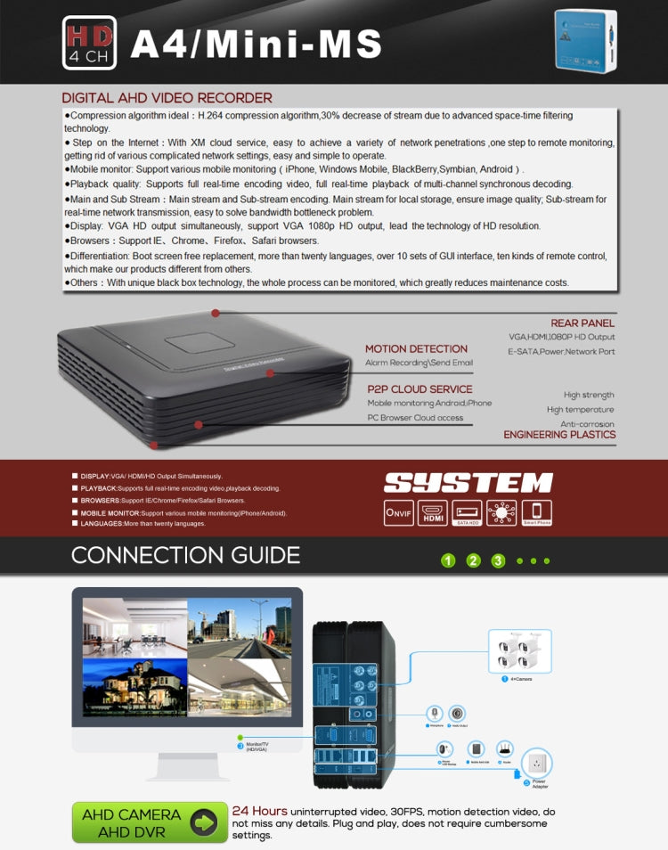 A4/Mini-MS 5 in 1 4-Channel Dual Stream H.264 1080N Mini AHD DVR, Support AHD / TVI / CVI / CVBS / IP Signal(Black) - Digital Video Recorder by PMc TechLife | Online Shopping South Africa | PMc TechLife | Buy Now Pay Later Mobicred