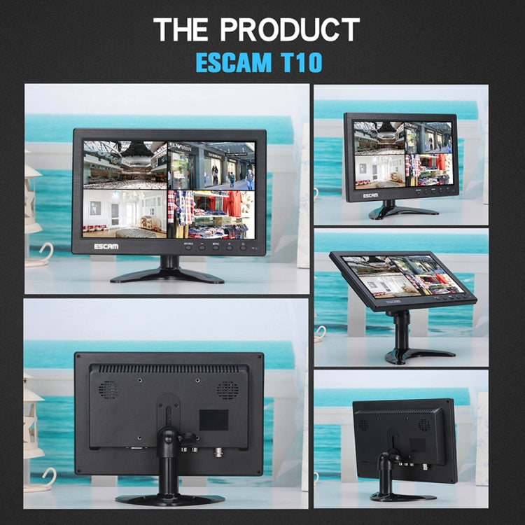ESCAM T10 10.0 inch TFT LCD 1024x600 Monitor with VGA & HDMI & AV & BNC & USB for PC CCTV Security - free shipping - PMC TechLife - Order now!