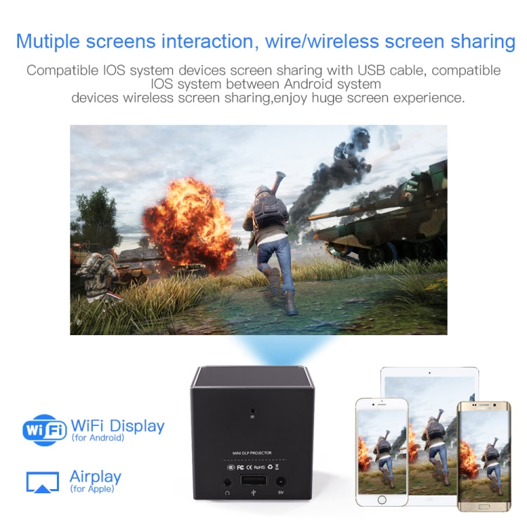 C80 DLP portable HD Projector 120-inch Giant Screen Projector Blu-ray 4K, Android 7.1.2, 2GB + 16GB US Plug - Mini Projector by PMc TechLife | Online Shopping South Africa | PMc TechLife | Buy Now Pay Later Mobicred